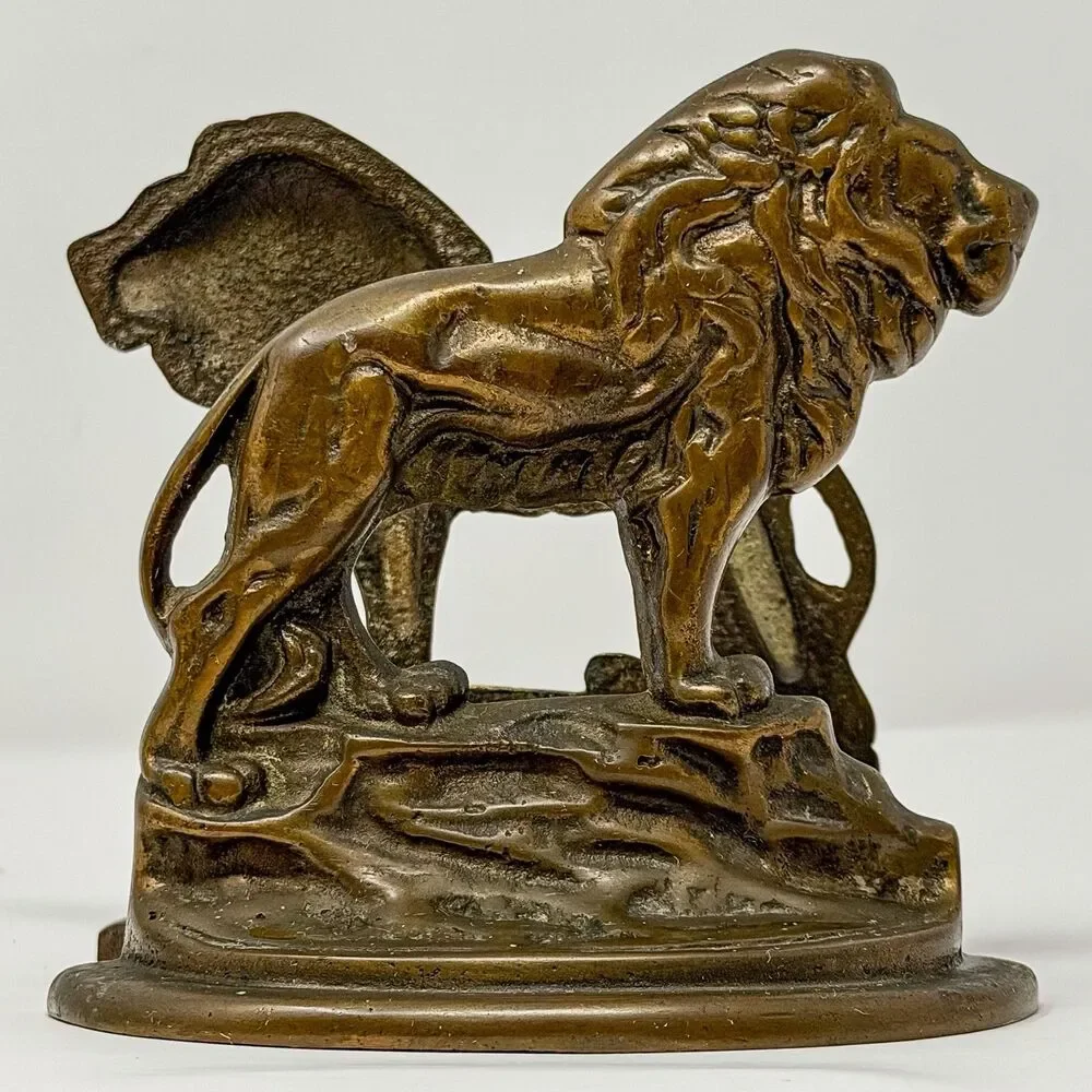 Antique Cast Iron Lion Bookends Pair Bronzed Art Deco Style Library Decor - Picture 2 of 8